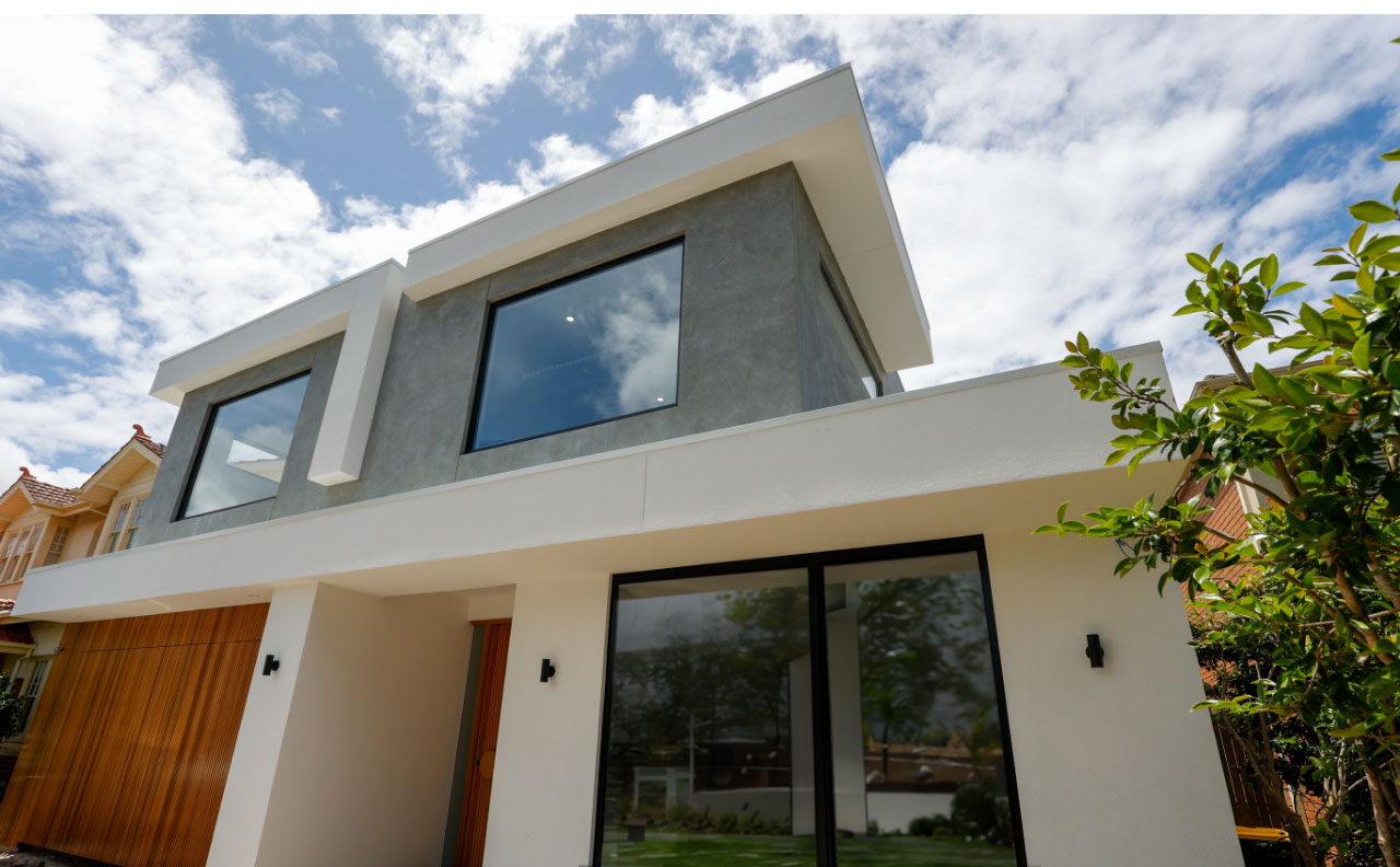 Double storey facade against blue sky