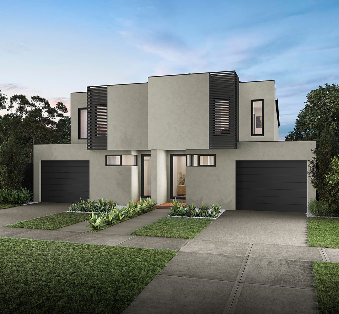 Soho facade: Dual occupancy with grey & black exterior||||||||Gerald sitting on a bench seat in a modern living room||